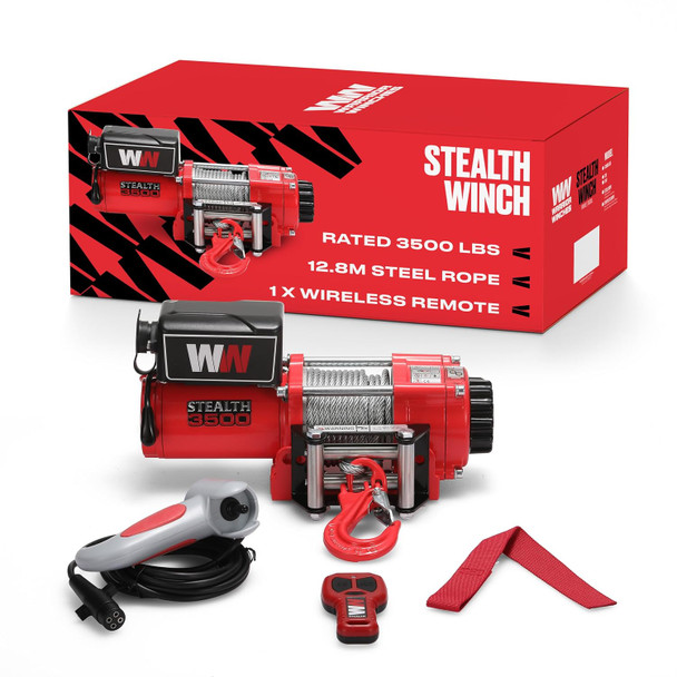 Cabrestante Stealth 3500lb 12v con cable de acero y mando a distancia inalámbrico
