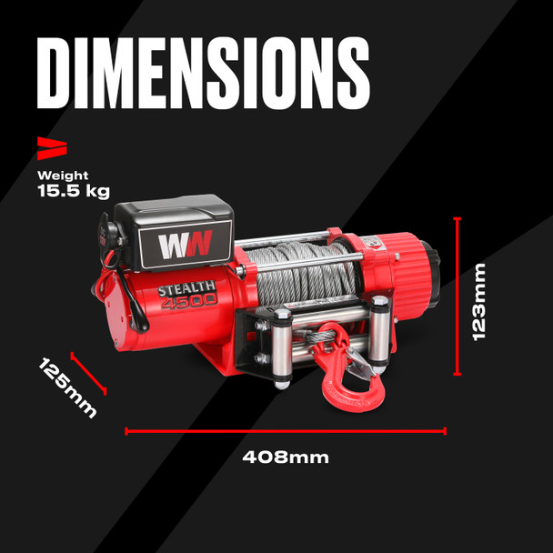 Treuil Stealth 4500lb 12v avec câble en acier et télécommande sans fil
