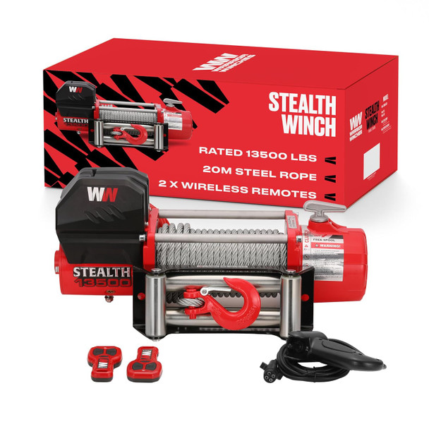 Guincho Stealth 13500 lb 24v com cabo de aço e controlo remoto sem fios