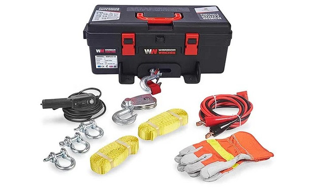 Warrior Trojan 4000lb Portable Utility Winch Kit – 12V Electric, Steel Rope