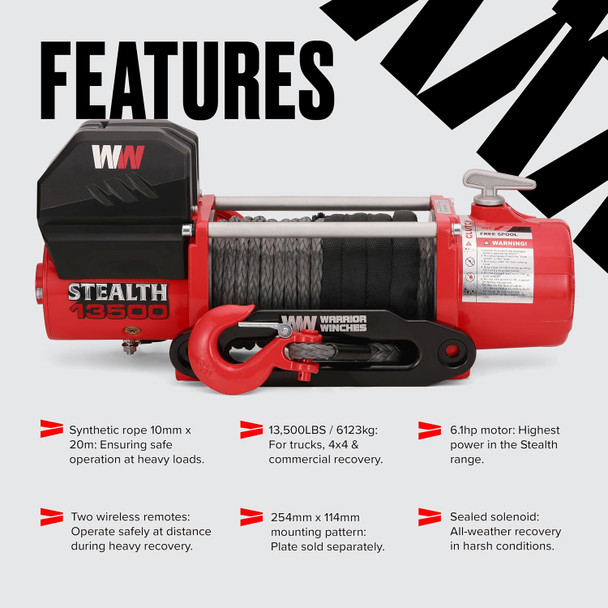 Treuil Stealth 13500lb 12v avec câble synthétique et télécommande sans fil