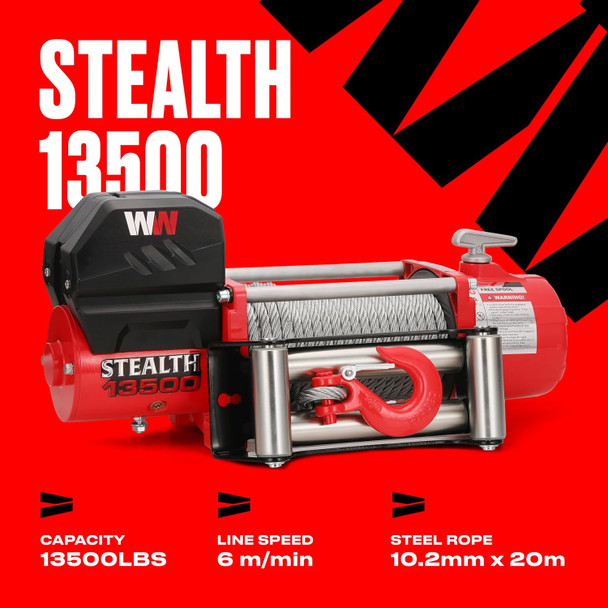 Treuil Stealth 13 500 lb (6,1 t) 12 V avec câble en acier et télécommande sans fil