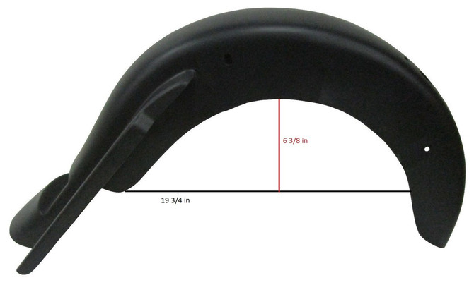 Side profile of the curved fiberglass fender with red dimension lines indicating a height of 11 inches and a total length of 30 inches.