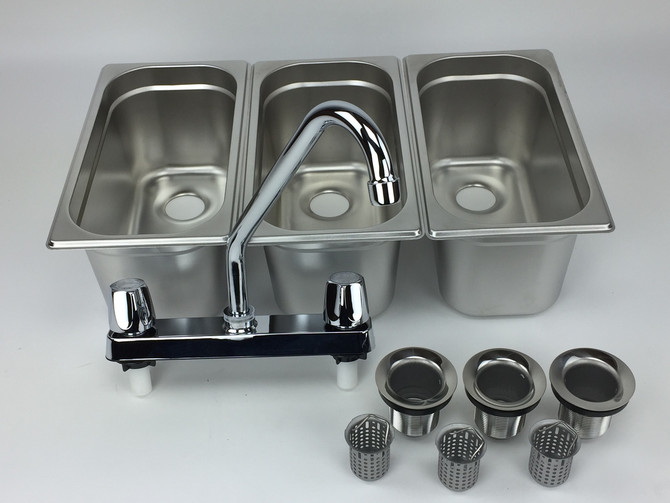  Concession Sink 3 Compartment Portable Stand Food Truck Trailer 3 Small w/Faucet