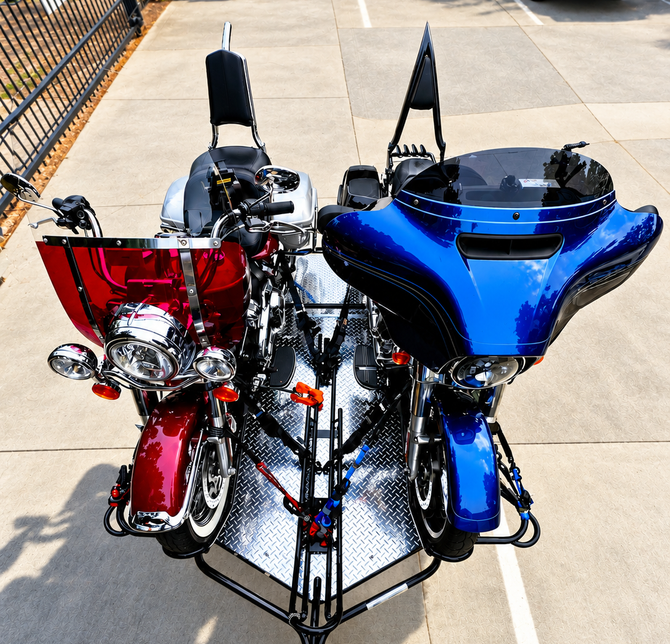 Two Touring Motorcycles on Trailer