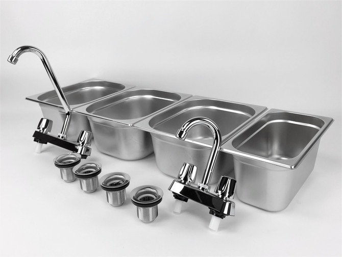 Concession Sink 4 Compartment Portable Food Truck Trailer 3L+1S Handwash Faucets