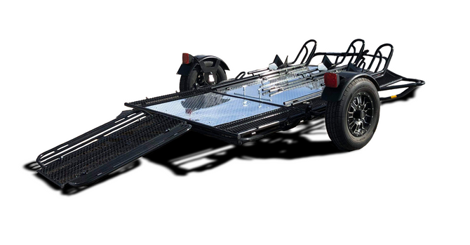 Trinity 3-Rail MT3 Motorcycle Trailer angled view