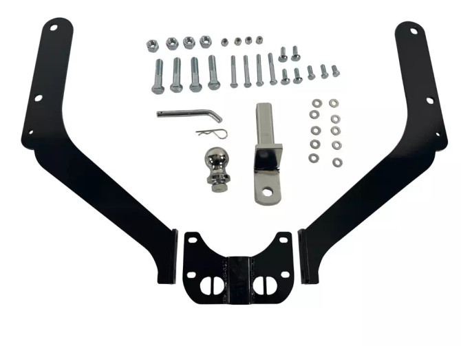Mounted trailer hitch under Harley Softail rear fender view