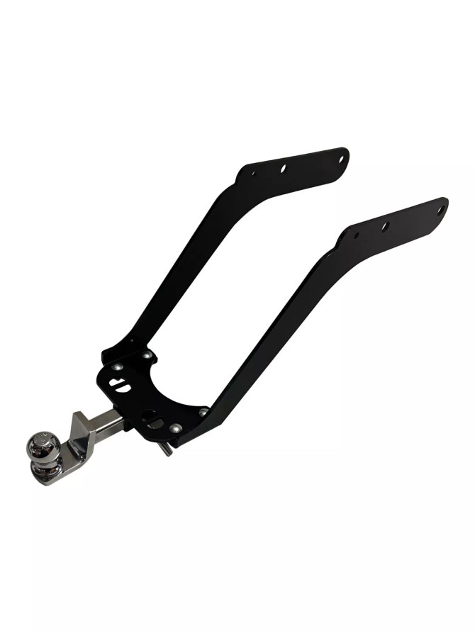 Side view of trailer hitch installed on Harley Softail bike