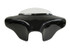 Straight-on view of a black glossy Batwing Fairing and clear windscreen for a Harley-Davidson Dyna Wide Glide