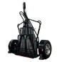 Alpha Sport single ride-up, stand-up folding motorcycle trailer with loading ramp extended.