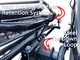 Labeled view of the Freestyle dirt bike trailer’s retention system showing tie-down points and support structure.