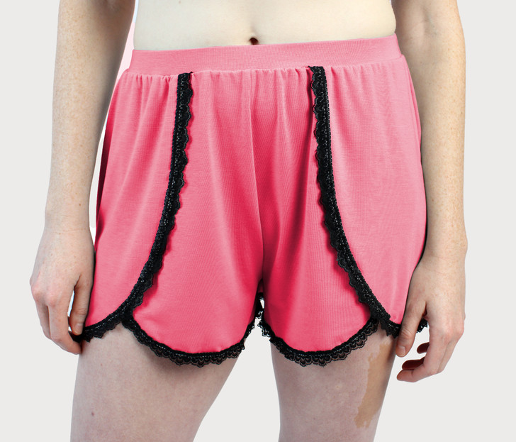 Lace Trim Tulip Shorts - Pink