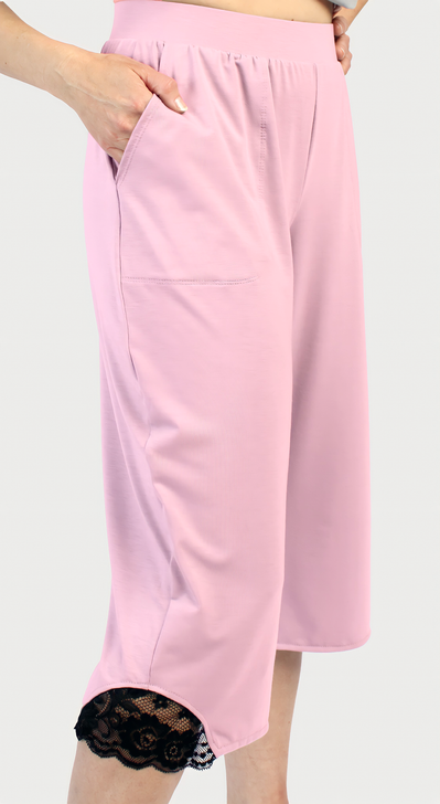 Lace Accent Capri Pants - Pink