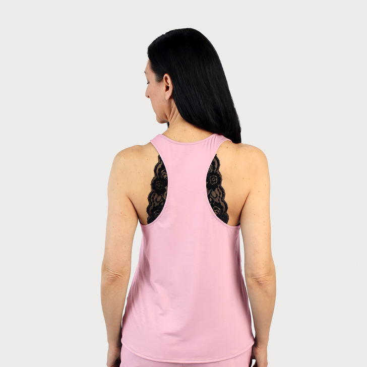 Lace Accent Racerback Tank Top - Pink
