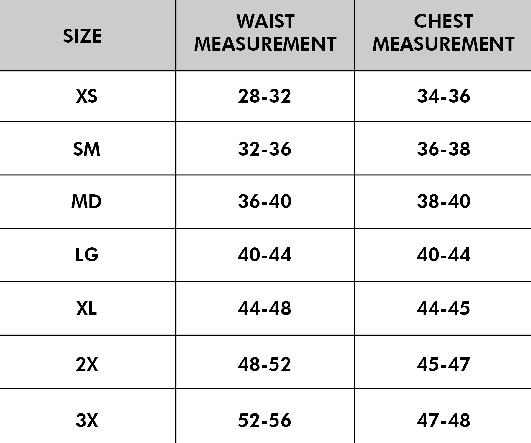 James Mens Size Chart