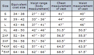 Men S Vest Size Chart