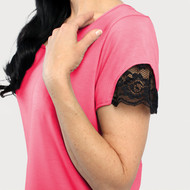 Lace Accent Scoop Neck Tee - Pink