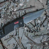 Trident AT - Black & Red, Partially Serrated