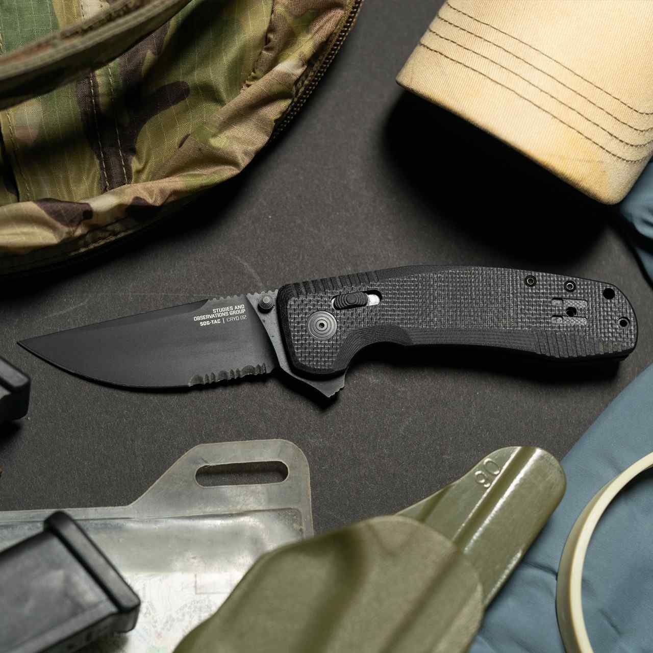 SOG-TAC XR - Blackout, Serrated | Professional Use Folding Knife