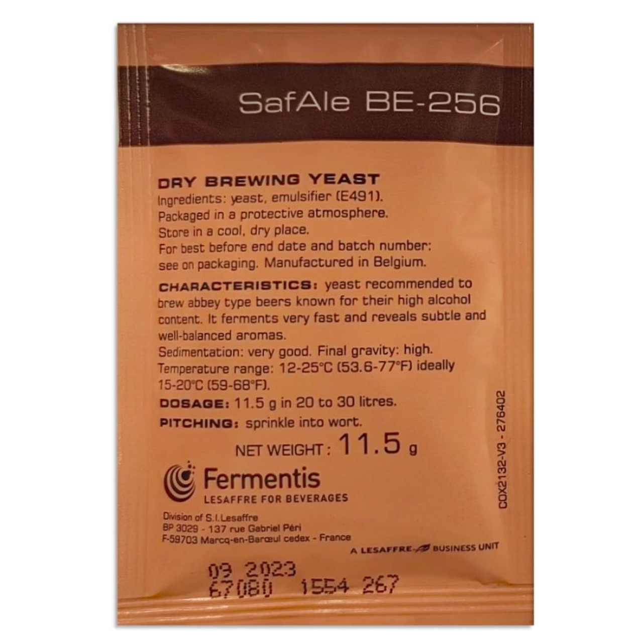 Fermentis Safale BE-256 Beer Yeast Abbey style ales 11.5g 20-30L BBE 09/2023