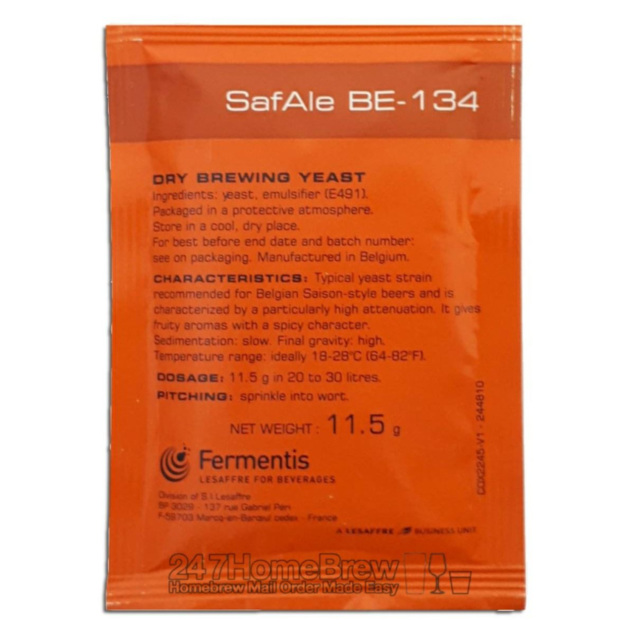Fermentis Safale BE-134 Beer Yeast Belgian Saison-style Beers 11.5g 20-30L BBE 09/2023