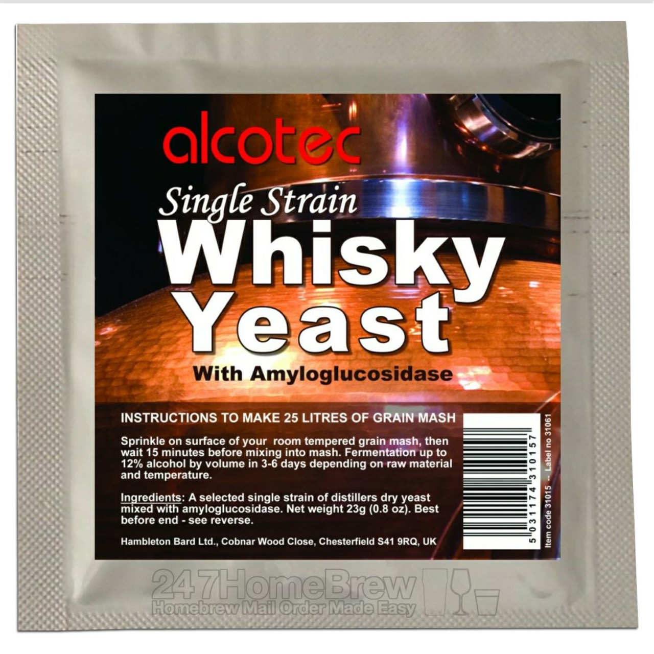 Alcotec Single Strain Whisky Yeast Makes 25L Grain Whiskey Mash Homebrew Wash BBE 02/2024