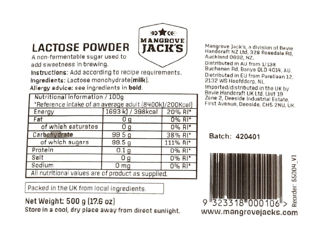 Mangrove Jacks Lactose 500g Milk Sugar Powder