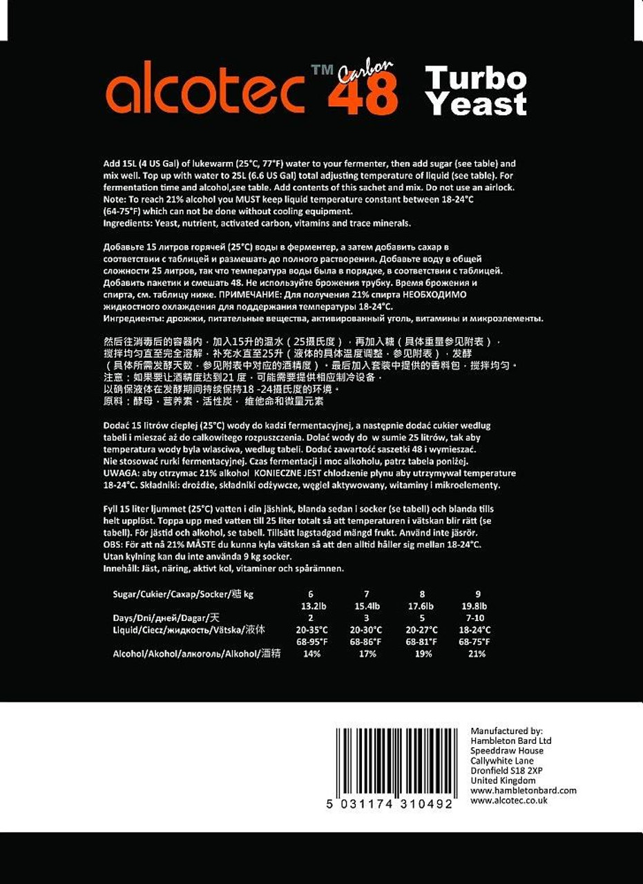 Alcotec Carbon 48 Turbo Yeast with Activated Carbon