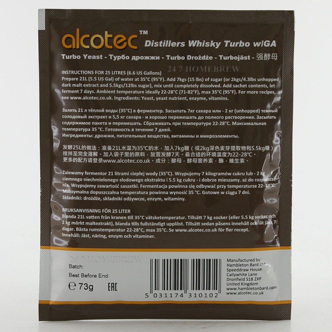 Alcotec Distillers Yeast Whisky with Glucoamylase 25L