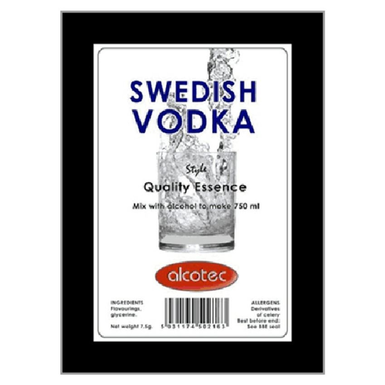 Alcotec Essences Swedish Vodka 7.5g Flavours 750ml of Vodka Spirit or Moonshine