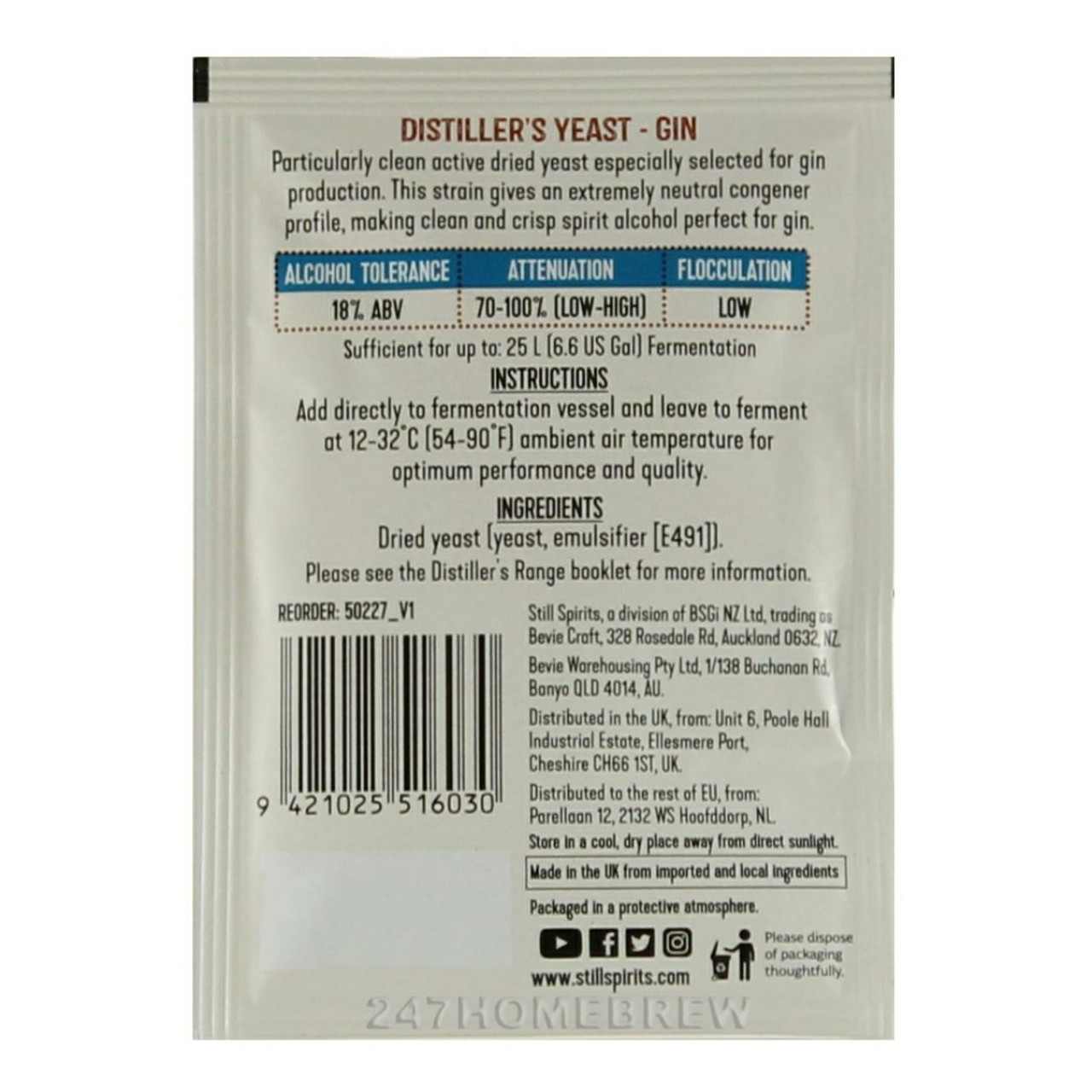 5x Still Spirits Distillers Gin Yeast 20g for 25L 18% ABV Maximises Botanicals