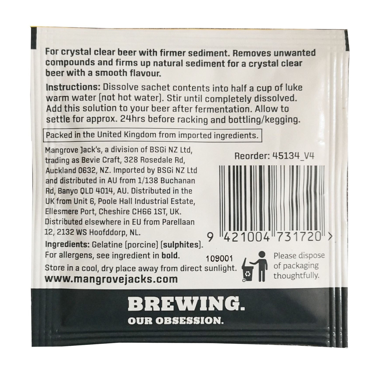 Mangrove Jacks Beer Finings GMO Free 5g Clears 23L in 24 hours