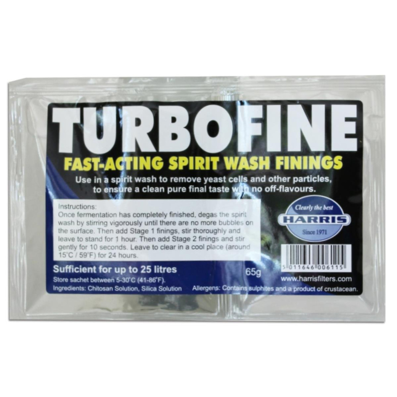 Harris Turbofine 24hr Spirit Wash 2 part Finings for 25L 65g