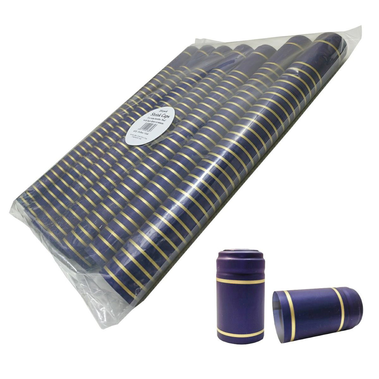 Wine Bottle Heat Shrink Dark Blue/Gold 200 Pack Capsules Foils Caps