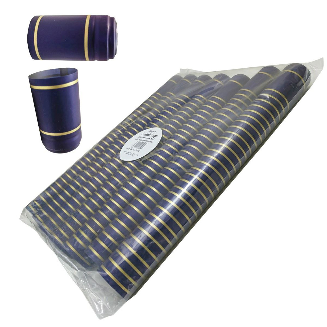 Wine Bottle Heat Shrink Dark Blue/Gold 200 Pack Capsules Foils Caps