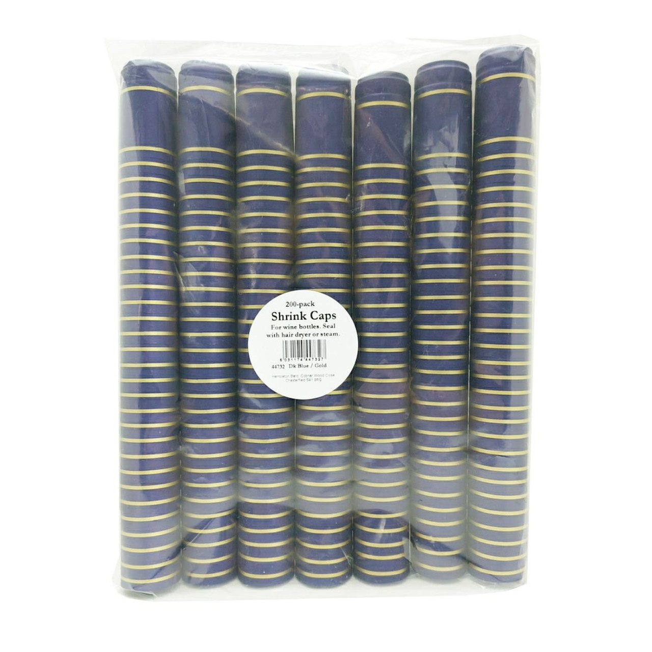 Wine Bottle Heat Shrink Dark Blue/Gold 200 Pack Capsules Foils Caps