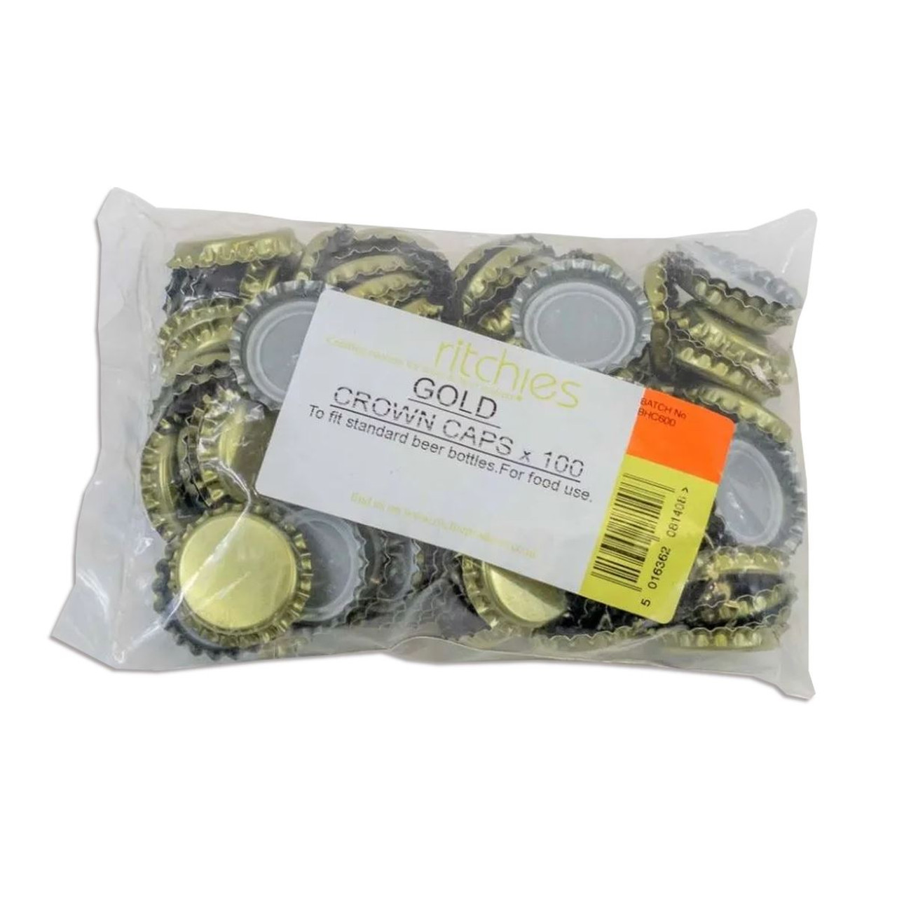 Crown Caps GOLD Bottle Tops 100pk Beer Ale Cider Gingerbeer