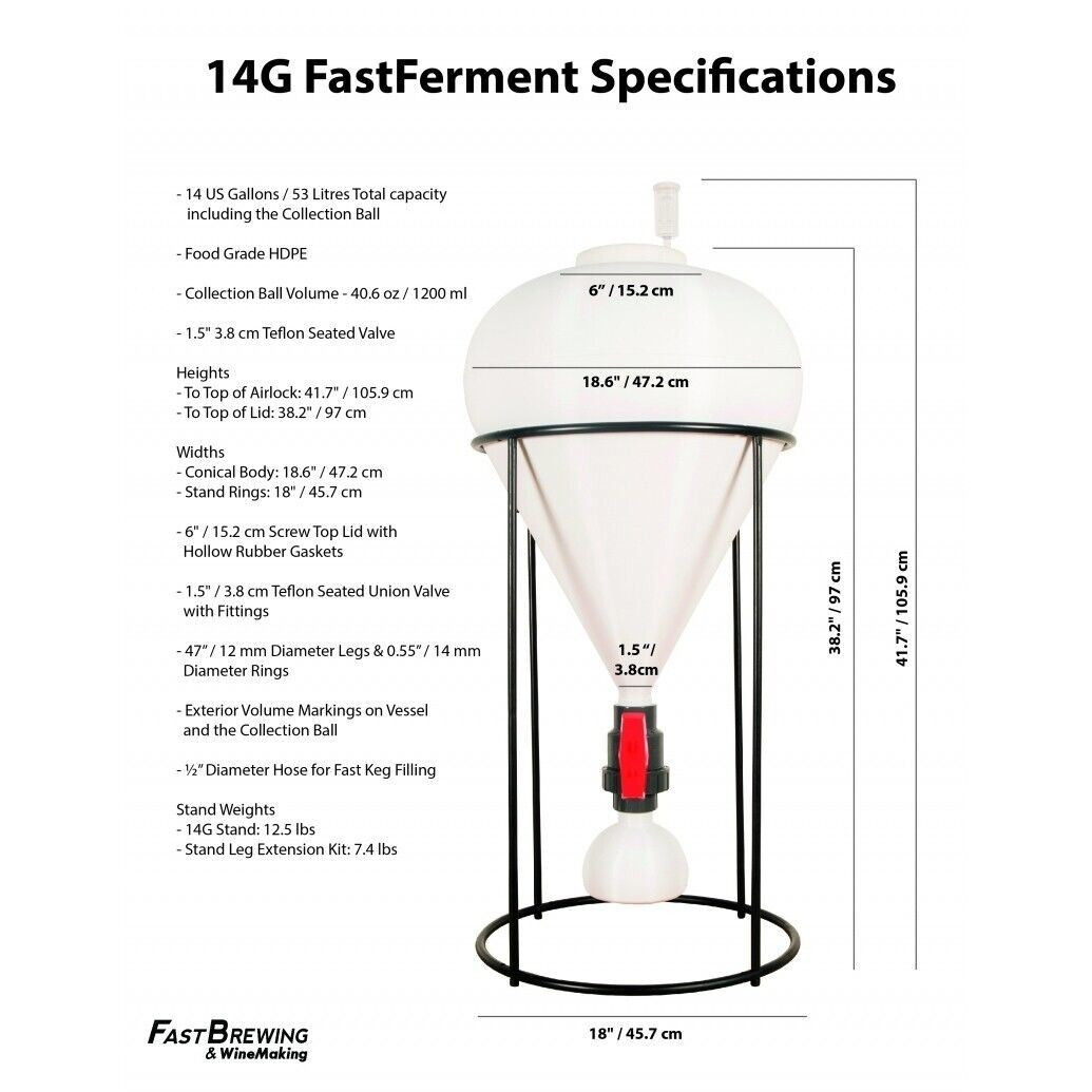 FastFerment 14G 53L Conical Fermenter with Floor Stand