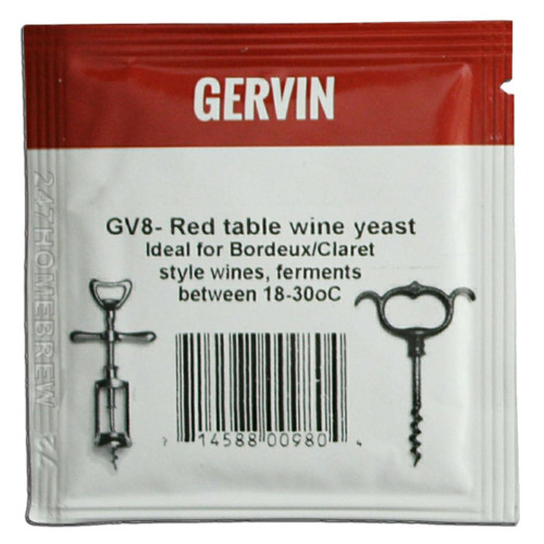 Gervin GV8 Wine Yeast 5g Red Table Wine like Bordeaux or Claret 5-23L