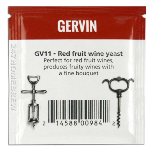 Gervin GV11 Wine Yeast 5g Red Fruit Wines Reduces Malic Acid 5-23L Gervin GV11 Wine Yeast 5g Red Fruit Wines Reduces Malic Acid 5-23L