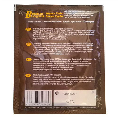 Double Dragon Whisky Turbo Yeast with Enzyme 72g 25L