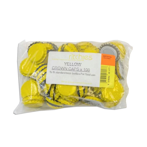 Crown Caps YELLOW Bottle Tops 100pk Beer Ale Cider Gingerbeer