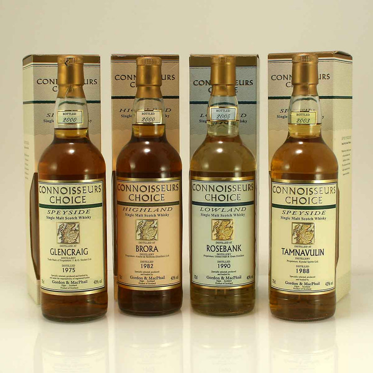 Brora 18 year old and Rosebank 15 year old and Glencraig 25 year old and Tamnavulin 15 year old (Rare Single Malt 4 bottle set)