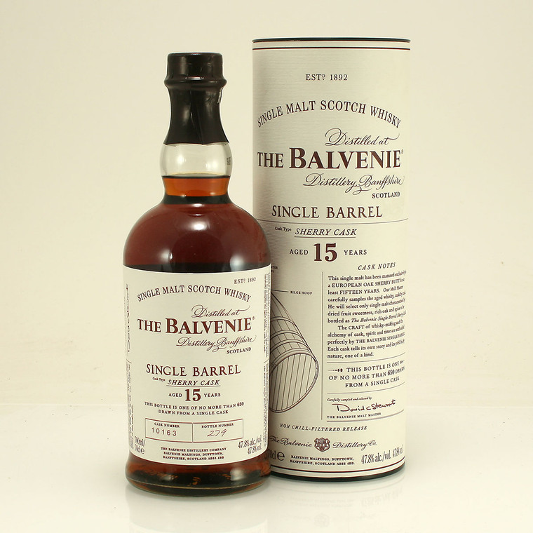 The Balvenie 15 year old Single Barrel Sherry Cask Bottle No. 279 Speyside Single Malt Scotch Whisky 47.8% 70cl