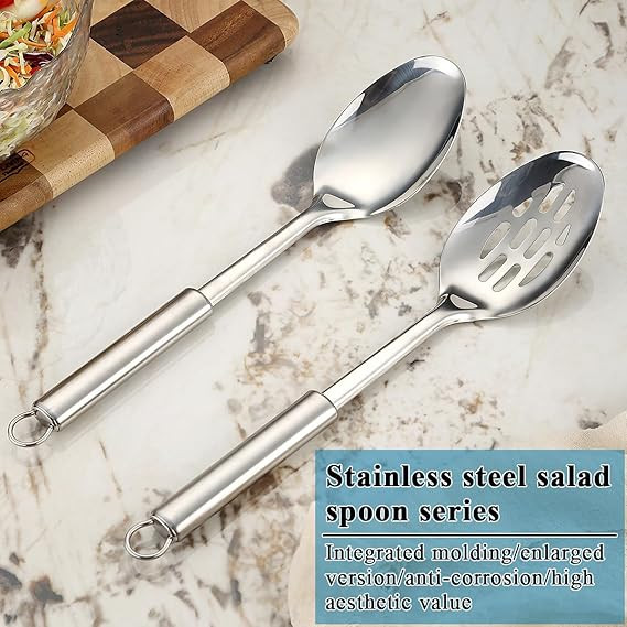 Cooking Spoons Set Slotted Serving Large Spoon Stainless Steel Kitchen ...