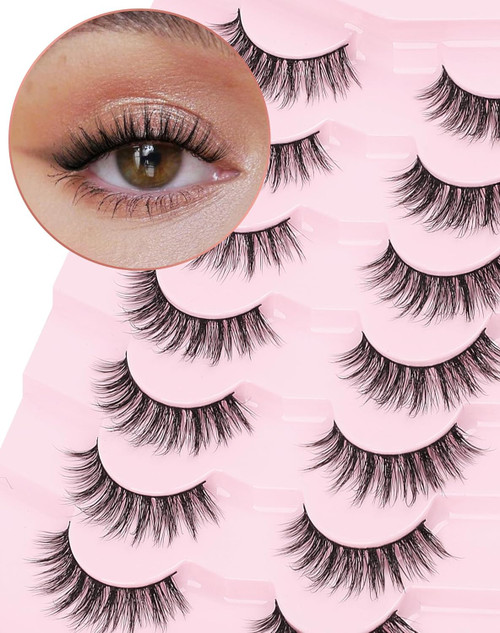 Natural Lashes Wispy Eyelashes Natural Look False Eye Lash Flared CuteEyelash Soft Fluffy Manga 7 Pairs - D-K08(12-14mm) Natural Lashes Wispy Eyelashes Natural Look False Eye Lash Flared CuteEyelash Soft Fluffy Manga 7 Pairs - D-K08(12-14mm)