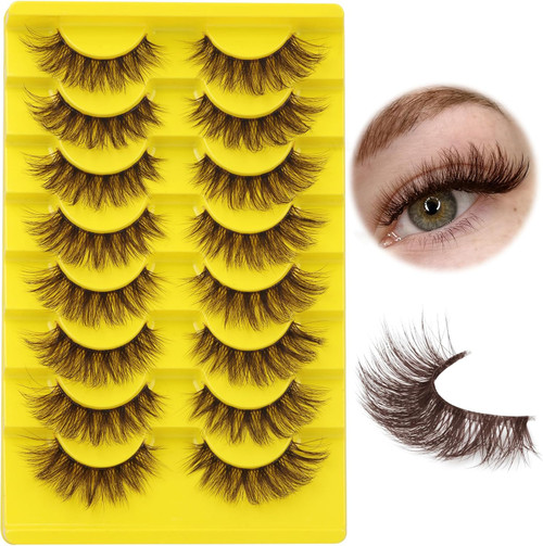Brown Lashes False Lashes Natural Look 17mm Eyelashes Cat Eye Faux Mink Lashes with Clear Band 8 Pairs Brown Lashes False Lashes Natural Look 17mm Eyelashes Cat Eye Faux Mink Lashes with Clear Band 8 Pairs