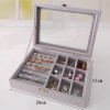 Velvet Glass Ring Earring Jewelry Display Organizer Box Tray Holder Storage Case