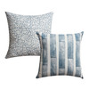 18 x 18 Square Cotton Accent Throw Pillow; Floral and Block Stripe Pattern; Set of 2; White; Blue; DunaWest